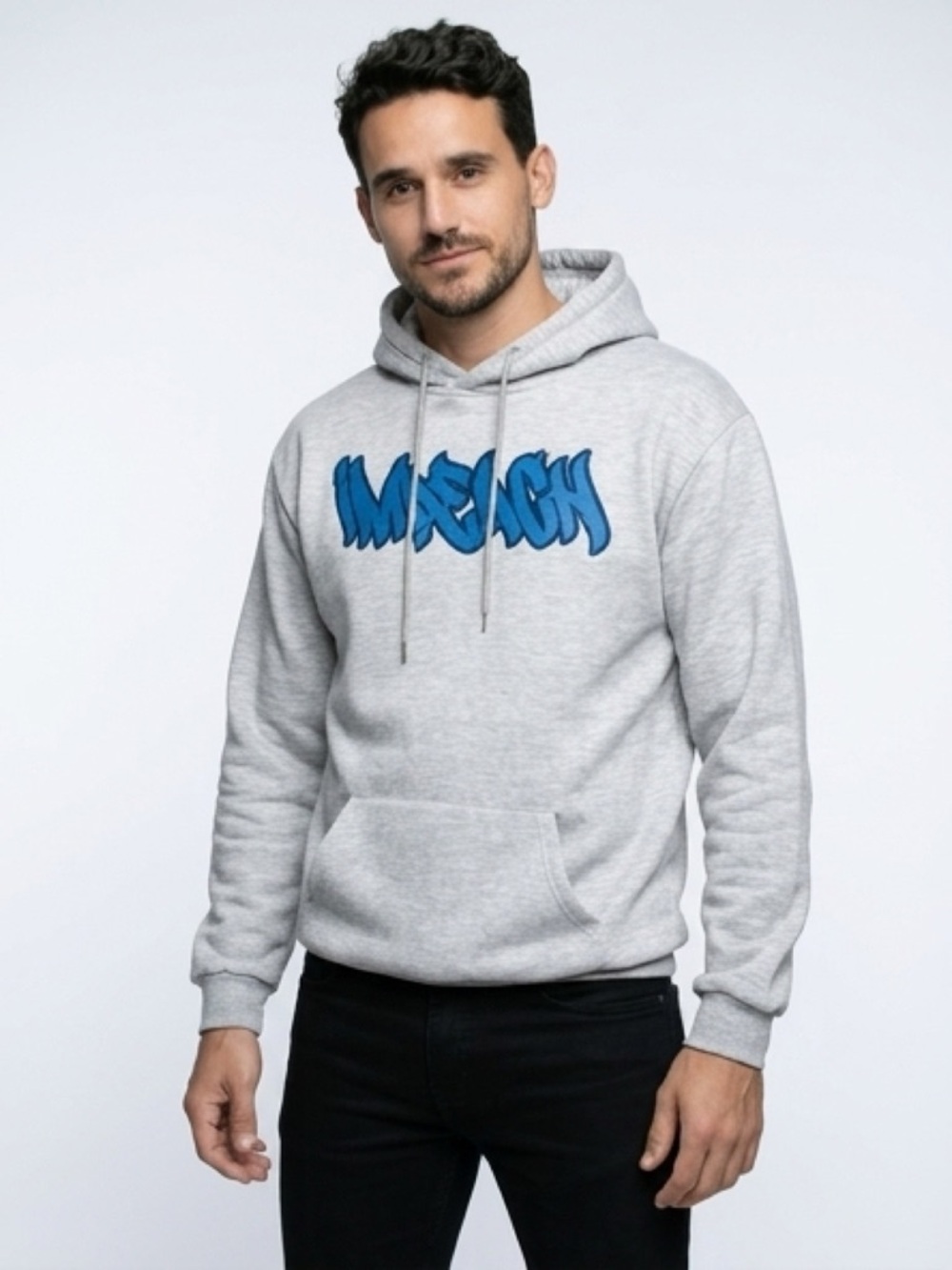 🔥Heather Gray Pullover Hoodie with Blue Graffitti Graphic. XL🔥